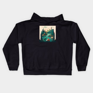 Camping Adventure in the Forest Lake, Fishing Kids Hoodie